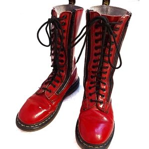 Doc Martens 9733 Tall Red Patent Leather Boots with Zippers Size 8